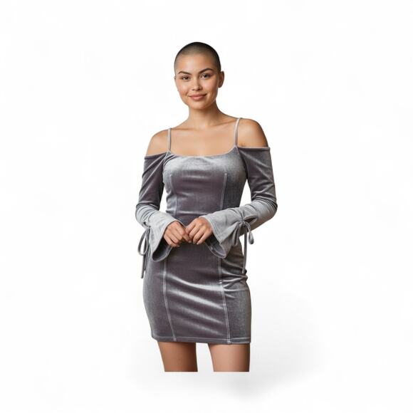 NWT Dance&Marvel Small Velvet Mauve Mini Long bell Sleeve Dress feminine evening - Picture 1 of 8